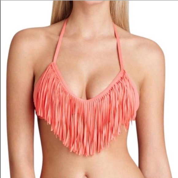 L space fringe bikini top in watermelon - Picture 2 of 2